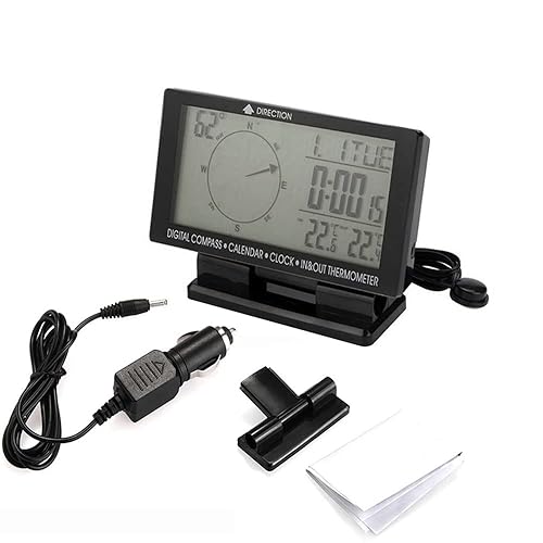 Miniatura 7 de Termómetro digital para coche negro con retroiluminación azul brújula reloj con LCD grande 3.9 pulgadas