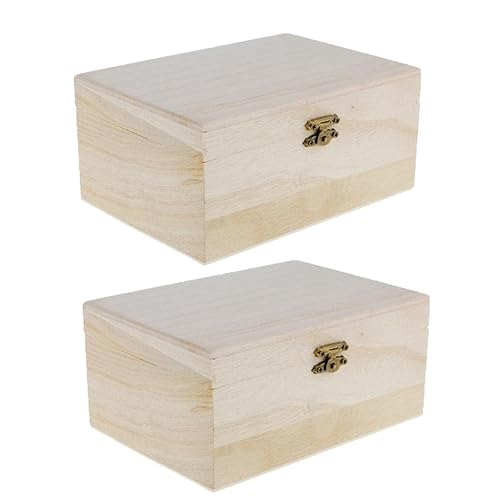 Kloware 2X Wooden Box for Crafts Unfinished,Wood Box w/Lid for DIY Crafts,Decoupage,Painting,Staining,Varnishing and Decorating,Pyrography Settings,17.5x8x12.5 cm