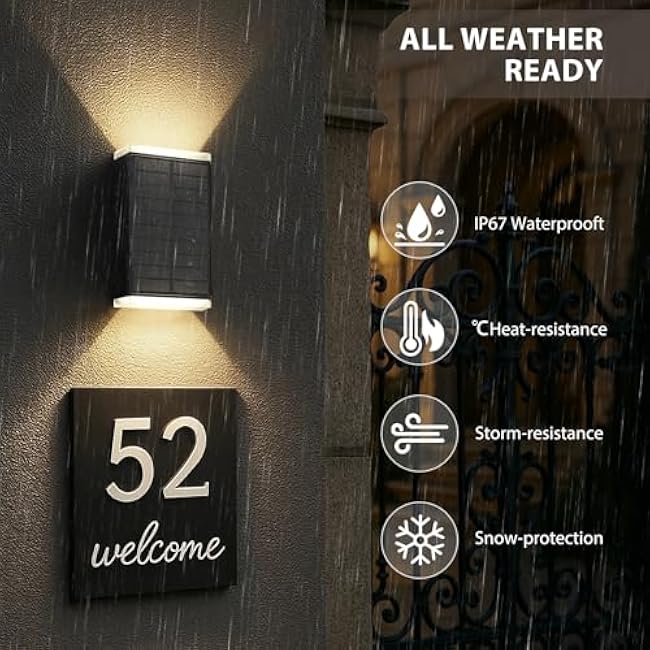 Solar Wall Light Outdoor,3000/4000/6000K 3 Modes Dusk to Dawn Lighting Wall Sconce IP67 Waterproof Up and Down Solar Lights Outdoor for House, Garage, Porch,Doorway (2 Pack)