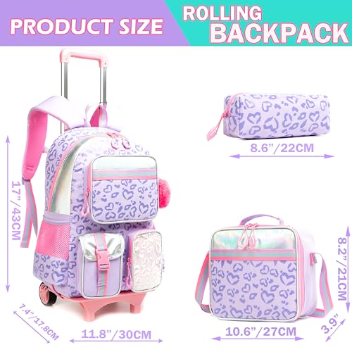Sac à dos à roulettes pour filles mignon et imperméable avec boîte à lunch - 2