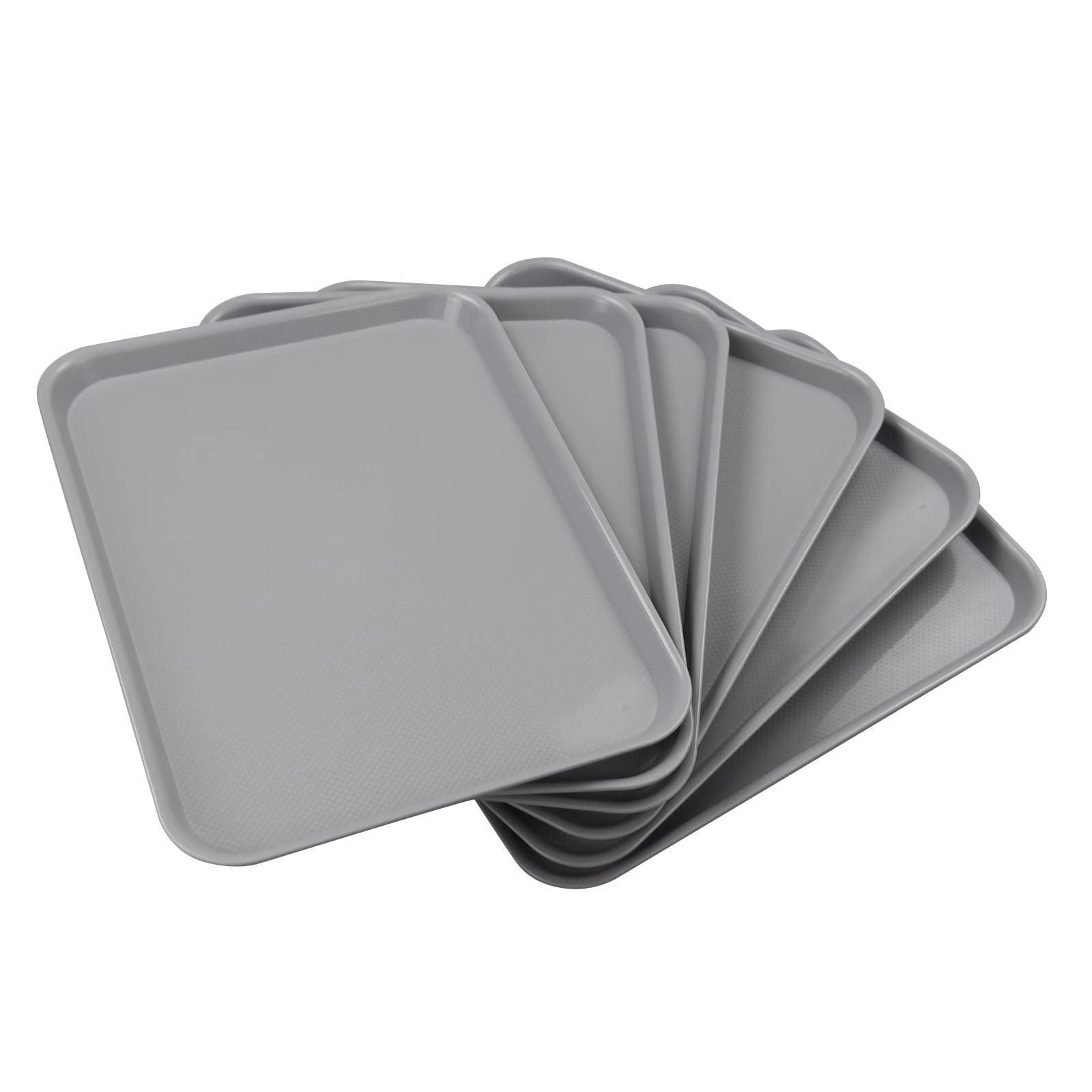 Yesdate Set of 6 Plastic Non-Slip Cafeteria Trays, Rectangular Fast Food Serving Tray, Grey