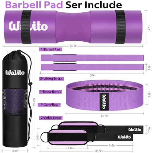 Image of WALITO 8Pcs Barbell Pad Set for Hip Thrust - Squat Pad,Gym Accessories for Women with Bar Bad,Bench Press, with Gym Ankle Straps,Resistance Bands for Working Out,Lifting Strap,Carry Bag