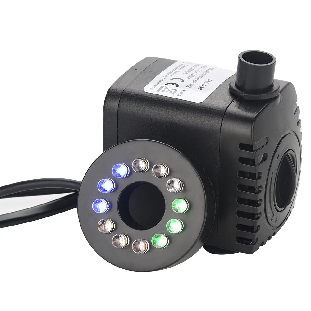 Bomba De Fuente Sumergible Con Luz LED, Bomba De Agua Pequeña Ultra Silenciosa, Mini Bomba De Agua Sumergible Para Pecera, Estanque, Acuario