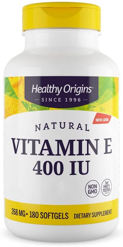 Healthy Origins, Natural Vitamin E, 400IU, 180 Softgels, Gluten Free, Non-GMO