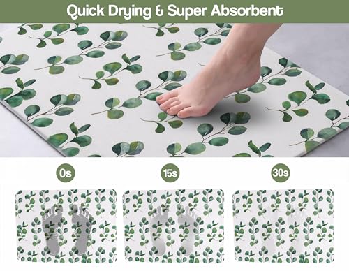 Image of Yellow Weaves Printed Stone Bath Mat, Diatomaceous Earth Shower Mat, Non-Slip Super Absorbent Quick Drying Bathroom, Kitchen Floor Mat, Easy to Clean (45x35 cm-Sandstone) Tropical Leaves, Green