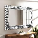 JACUKO Rectangular Wall Mirror Decorative- Rhinestone Accent Jeweled Rectangle Wall Mirror for Livin