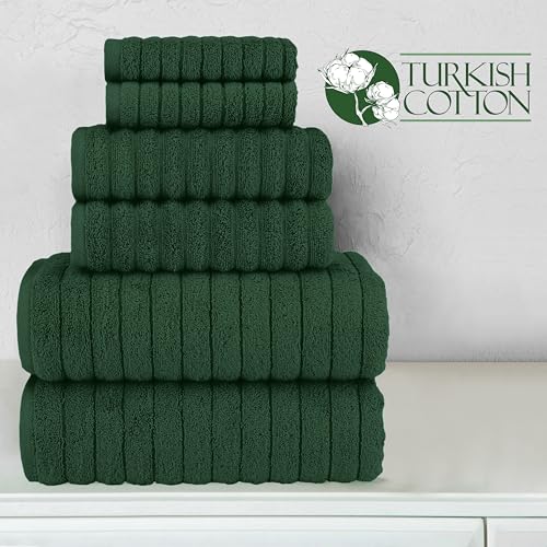 Image of Elegant Comfort 100% Turkish Cotton Corduroy Ribbed Luxury Bath Towels 6-Piece Set, Premium Feel - Quick Dry, Highly Absorbent, Contains 2 Bath Towels, 2 Hand Towels, and 2 Washcloths, Hunter Green