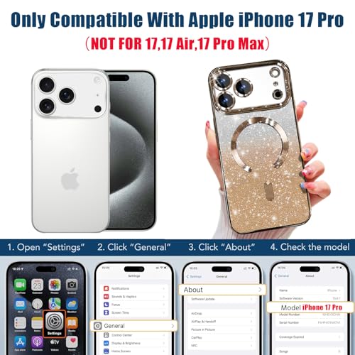 Image of Misscase for iPhone 17 Pro Case Compatible with MagSafe,Built-in Camera Lens Protector Full Protection Soft TPU Anti-Scratch Anti-Fingerprint Magnetic Glitter Slim Case Cover 6.3 inch Gold