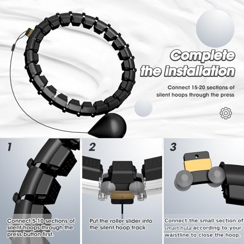 Smart Hoop Reifen Erwachsene Mit Gewicht Kugel,Ultra Leiser Hoola Hoop zum abnehmen Mit 32 Abnehmbaren Segmenten,Hullahub Reifen Zum Abnehmen Max Taillenumfang 165cm (schwarz)