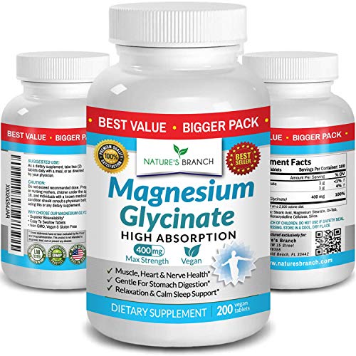 Magnesium Glycinate 400 mg - 200 Tablets - High Absorption, Non Buffered Bisglycinate