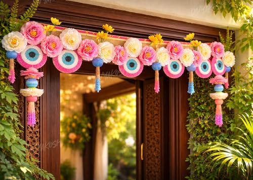 Image of Divyakosh Door Toran for Main Door - 38 Inch| Handmade Floral, Evil-Eye Bandanwar Hanging | Indian Traditional Door Decoration for Diwali, Pooja, Festival & Home Entrance Decor