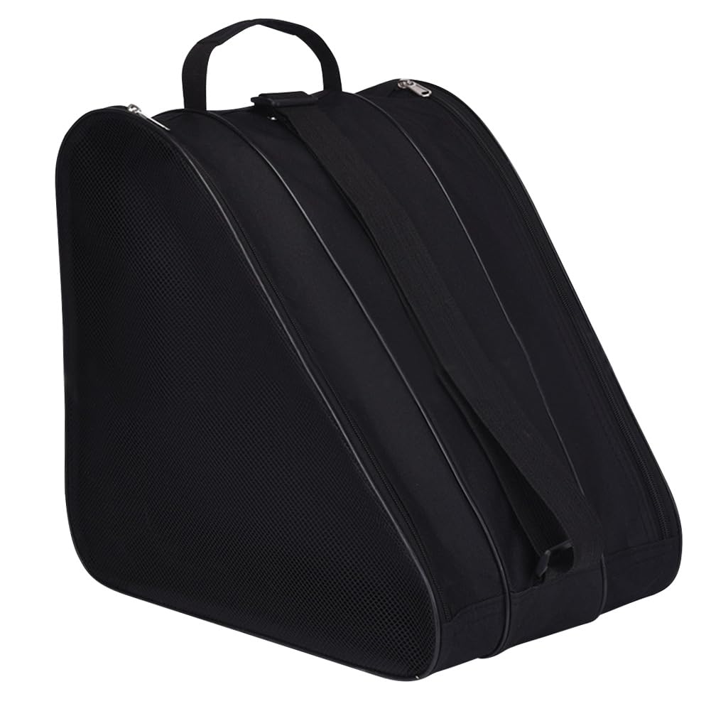 Skate Bag Schlittschuh Tasche mit Henkeln, Eishockey-Bag mit Reißverschluss & Fächern Verstellbarem Trageriemen Aufbewahrungstasche für Eislaufschuhe mit Netztaschen (Schwarz)