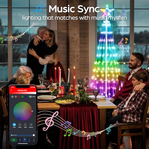 Image of FANCILLUMA 7 FT 295 LED Outdoor Smart Christmas Cone Tree Lights | RGB Color Changing, DIY Multicolor Lightshow, APP & Remote Control, Music Sync Timer Waterproof Outdoor Christmas Decorations