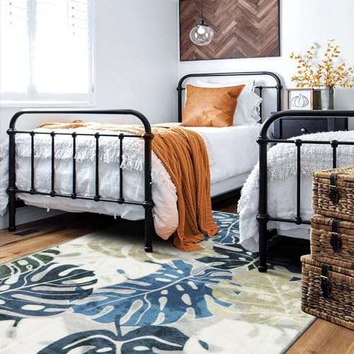 Wonnitar Monstera 3x5 Area Rug, Washable Small Leaf Room Rugs for Bedroom Blue Entry Mat, Tropical Coastal Plant Entrance Carpet Soft Stain Resistant Accent Carpet for Living Room Mudroom Office - Image 5