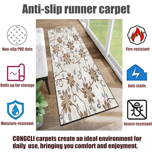 Alfombra pasillo larga de 74x225 cm antideslizante y lavable para el hogar 8