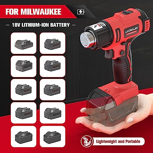 Cordless Heat Gun For Milwaukee M18 Battery, Livowalny 18V 350W Hot Air Gun I: 300℃（572°F), Ii: 550℃（1022°F) Dual Temperature Control Battery Powered Heat Gun Kit For Shrink Tubing (No Battery) #TOP3