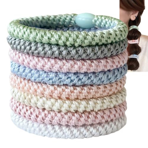 Haargummi Original für Damen und Mädchen 8 Stück Weiche Elastische Zopfgummis Mode Geflochtene Hair Ties für Dickes und Lockiges Haar Mehrfarbige Haargummis Set für Sport Büro Freizeit(Farbe)