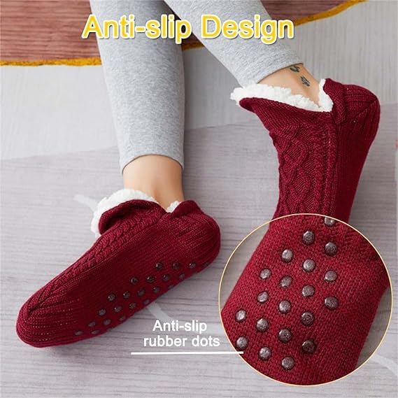Indoor Non-Slip Thermal Socks,FleeceSox - Fleece-Lined Non-Slip Thermal Slippers Socks,V-Mouth Fluffy Slipper Socks2