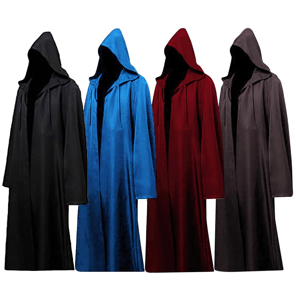 Tunic Hooded Robe Adult Wizard Robes Monk Priest Cloak Halloween Cosplay Knight Hood Cape Renaissance Costumes