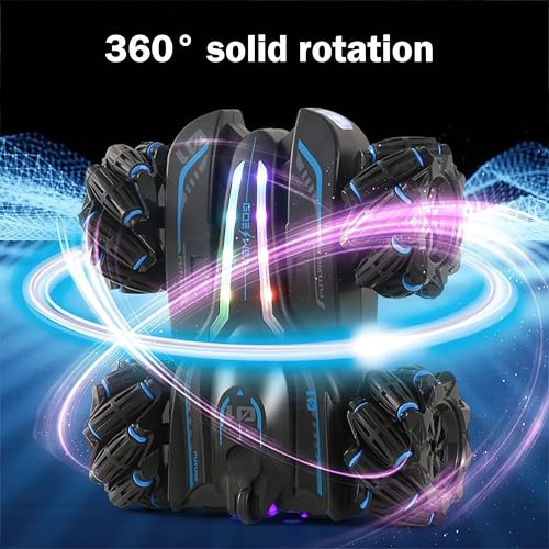 Image of Eli & Chi 4X4 Wheel Drive Double Sided RC Stunt Toy Car: Drift Toy For Kids & Adult Remote Control Racing,360 RGB Lights Off Road 2 Rechargeable Batteries High Speed Spray Gesture Watch,Black