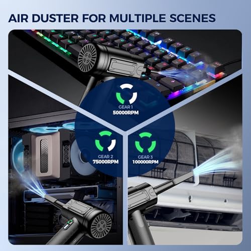 Compressed Air Duster: 100000RPM Electric Air Duster with LED Light Mini Air Blower Rechargeable Cordless Keyboard Cleaning Jet Dry Blower - Car, PC and Home Cleaning Kit Replaces Compressed Air Can