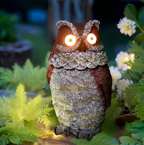 YZYOE LED Solar Headshake Owl Light, lumière décorative d'ambiance extérieure, Belle résine Headshake Owl Yard Landscape Lampe.
