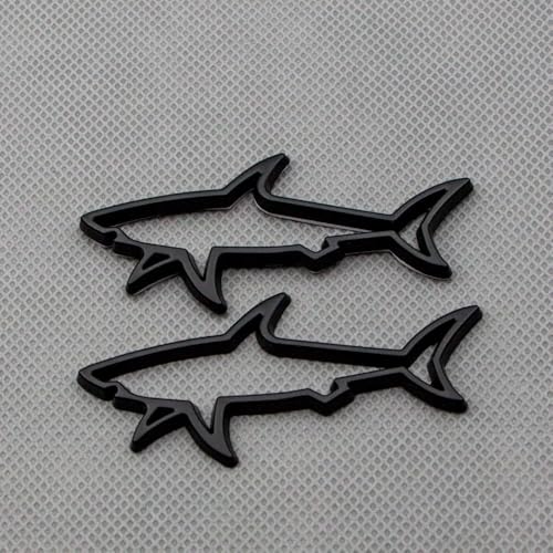 Image of 2pcs Metal Hollow Shark Logo Side Wing Door Fish Car Rear Lid Trunk Badge 3D Sticker Emblem (Matte Black)