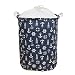 Large Laundry Hamper 18 Inches Waterproof Folding Clothes Storage Basket Toy Organizer with Handles Mediterranean Style for Bedrooms, Nursery, Closets by Orino (Navy Blue)