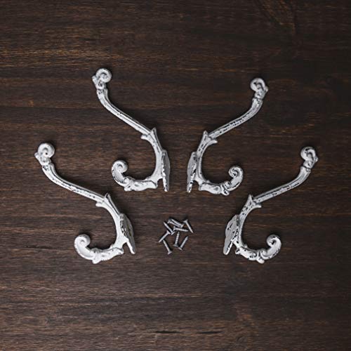 Craftsman Road CR-FSL-WH-4 Vintage Cast Iron Wall Hooks (Antique White Finish, Set Of 4) - Rustic, Farmhouse, Shabby Chic, French Country Coat Hooks thumb #7