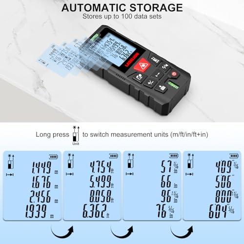 LASELION LT100 Laser Distance Meter – 100m (328t) Range, High Accuracy, Multiple Measurement Modes, Built-in Level Bubble, Handle Laser Distance Measurement Tool,Mute Function (328ft)