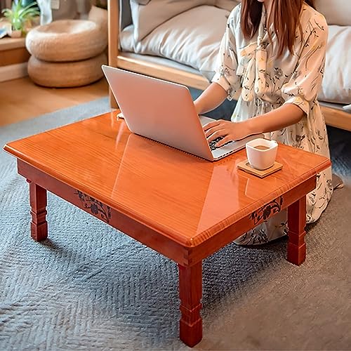 JQUAL Folding Solid Wood Coffee Table, Low Table for Sitting on The Floor, Korean Tea Table Foldable Desk Table Kotatsu Table, Rectangle Chabudai Table Meditation Table Altar Table