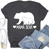 Potia Mama Shirt for Women Love Mama Bear Shirts Mothers Day Tee Funny Mom Life Tops Grey