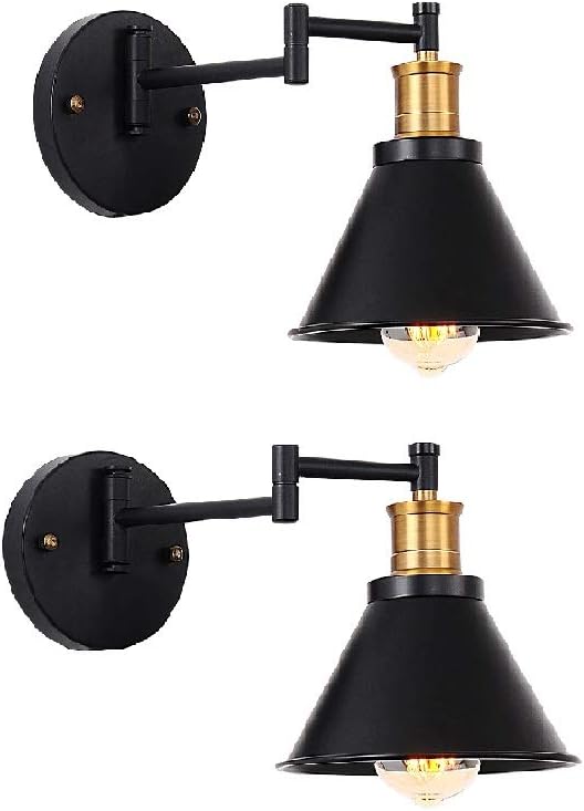 Wall sconces Set of Two, Swing Arm Wall Lamp with Plug in Cord, 1-Light Bedroom Wall Lights Fixtures,Bedside Reading Lamp (2 Pack)
