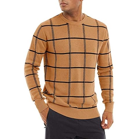 TACVASEN Suéter de Los Hombres Invierno Jumpers Suéter de Cuello Redondo Pull-Over Sweater Calido Sudadera de Punto Suéter Informal Jumper Pullover Camello Cover