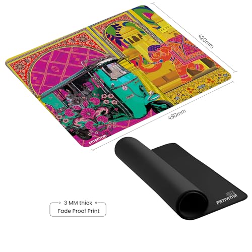 Image of Fatfatiya Beautiful Printed Turquoise Green Rickshaw Mouse Pad| Laptop, Computer Mouse Pad with Smooth Mouse Control | Non-Slip Rubber Base Mouse Pad for Gaming, Office, Home Laptop or Computer.
