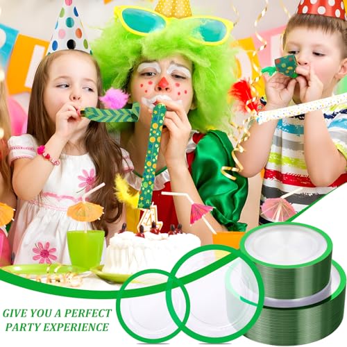 U-QE 120PCS Clear Green Plastic Plates - Clear Plastic Plate Disposable Heavy Duty- Include 60 10" Dinner and 60 7" Dessert Plates, Perfect for Party, Wedding