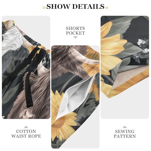 Lovely Cow Sunflower Pajama Bottom Shorts for Men Soft Casual Sleep Lounge Shorts with Pockets S-XXL4
