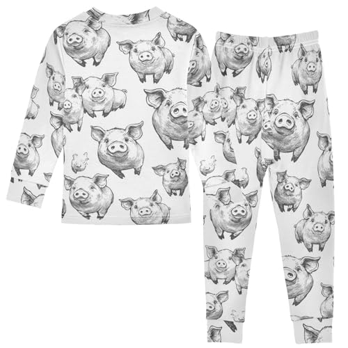 Pajama Sets Long Sleeve Black and White Pig Pattern Print Soft Comfy Sleepwear 2 Piece PJS 3-8T3