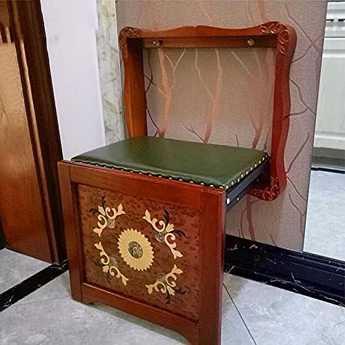 Miniatura 4 de SLNFXC - Banco de zapatos plegable, banco de zapatos, taburete colgante de pared, porche de entrada, silla plegable de madera maciza oculta (color