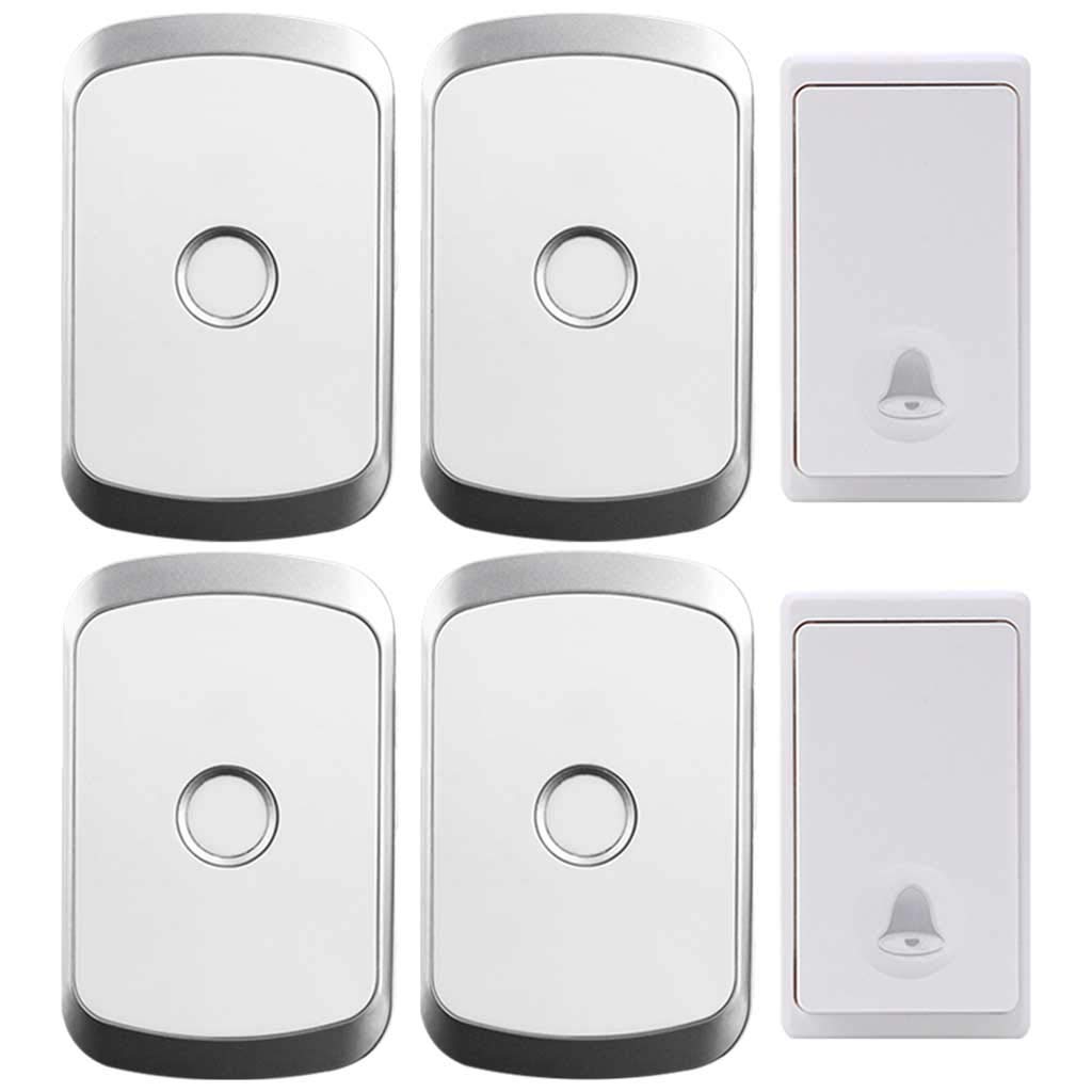 Timbre Inalámbrico Impermeable, 4 Niveles De Volumen, 36 Melodías Musicales, Flash Inteligente, Autoalimentado, 2 Transmisores Y 4 Receptores, Alcance Ultralargo De 200 M, Plateado