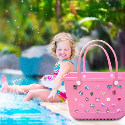 Cute Charms for Bogg Bag Accessories, 50PCS Cute Summer Beach Preppy Hippie Horse Pink Peace Butterfly Cowgirl Decoration Bag Charms for Rubber Tote Beach Bags Perfect Gifts for Girls Women4