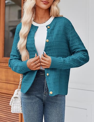 Image of Zeagoo Women's 2026 Cardigan Sweaters Button Down Crew Neck Open Front Long Sleeve Knit Cropped Jackets