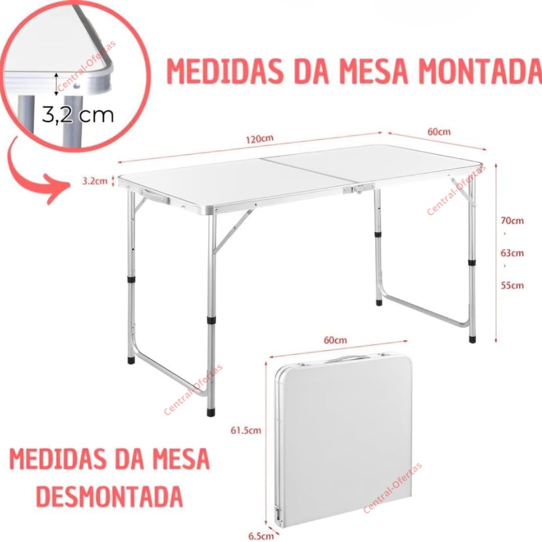 Mesa Dobrável Portátil Vira Maleta Multifuncional Estrutura Em