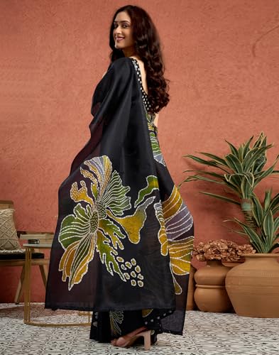 Image of SIRIL Women's Cotton Printed Saree with Unstitched Blouse Piece