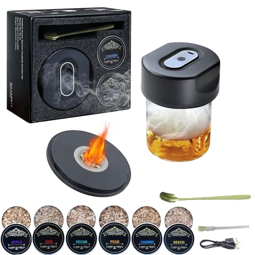 MewaMaA Whiskey Smoker Kit, Old Fashioned Drink Smoker Infuser Kit, Electric Bourbon Kit with 6 Wood Chips, Birthday Anniversary Cocktail Gifts for Men,Dad,Husband (No Butane)
