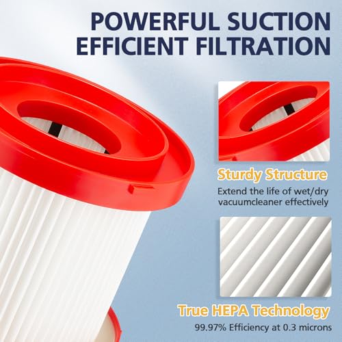 Image of 2 Pack Wet Dry Vacuum HEPA Filter Replacement 49-90-1900 Compatible with Milwaukee Cordless Vacuum - for Milwaukee Cordless M18 0780-20 0880-20