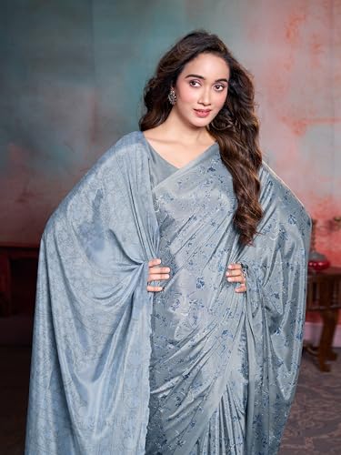 Image of Garden Vareli Floral Print Crepe Saree With Unstitched Blouse Piece