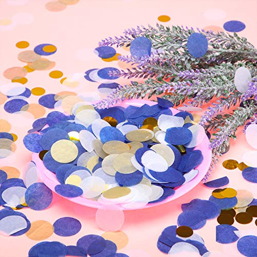 Image of TecUnite Blue Gold Confetti Round Tissue Paper Table Confetti Dots for Wedding Birthday Party Decoration Arts Craft DIY Scrapbooking, 1.76 oz (2.5 cm)