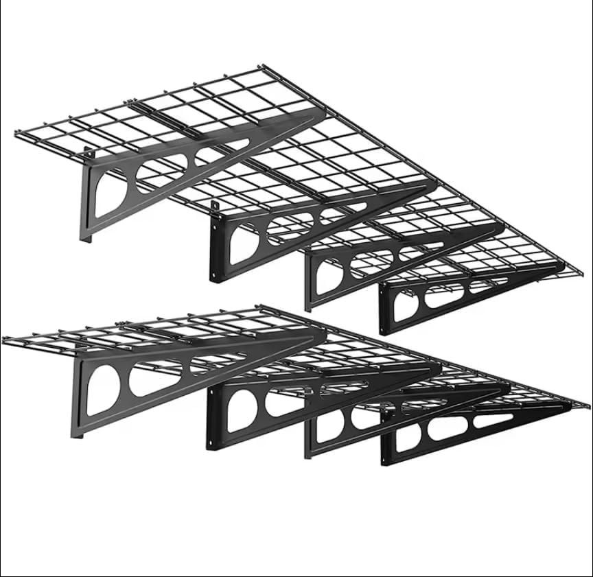 Garage Wall Shelving, 2-Pack 1x3 ft, Includes 8 Bike Hooks, Wall Shelf Organization System w/Bike Hangers, Garage Storage Rack, Floating Shelves, 300 lbs Weight Capacity