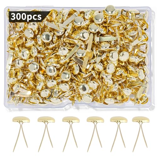 Brass Fasteners,300 Pcs Brads for Paper Crafts,Small Brads Metal Gold Brads for Paper Fasteners Scrapbooking DIY,Handmade Cards School Project Supplies